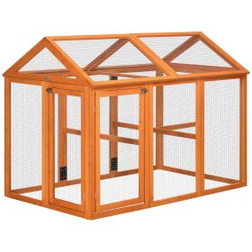 PawHut Chicken Run, Wooden Large Chicken Coop, Combinable Design with Perches & Doors for Outdoor, Backyard, Farm, 4.6' x 2.8', Orange (Color: as Pic)